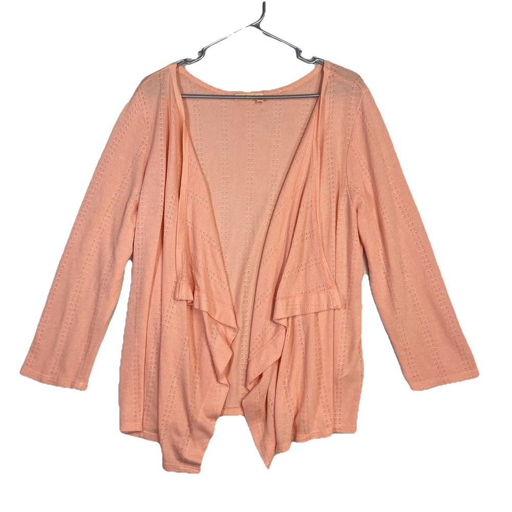 Fresh Produce 1X Open Front Waterfall Knit Cardigan Cotton Made In USA Peach